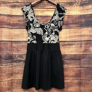 Express Fit and Flare Black Floral print Dress Size 8